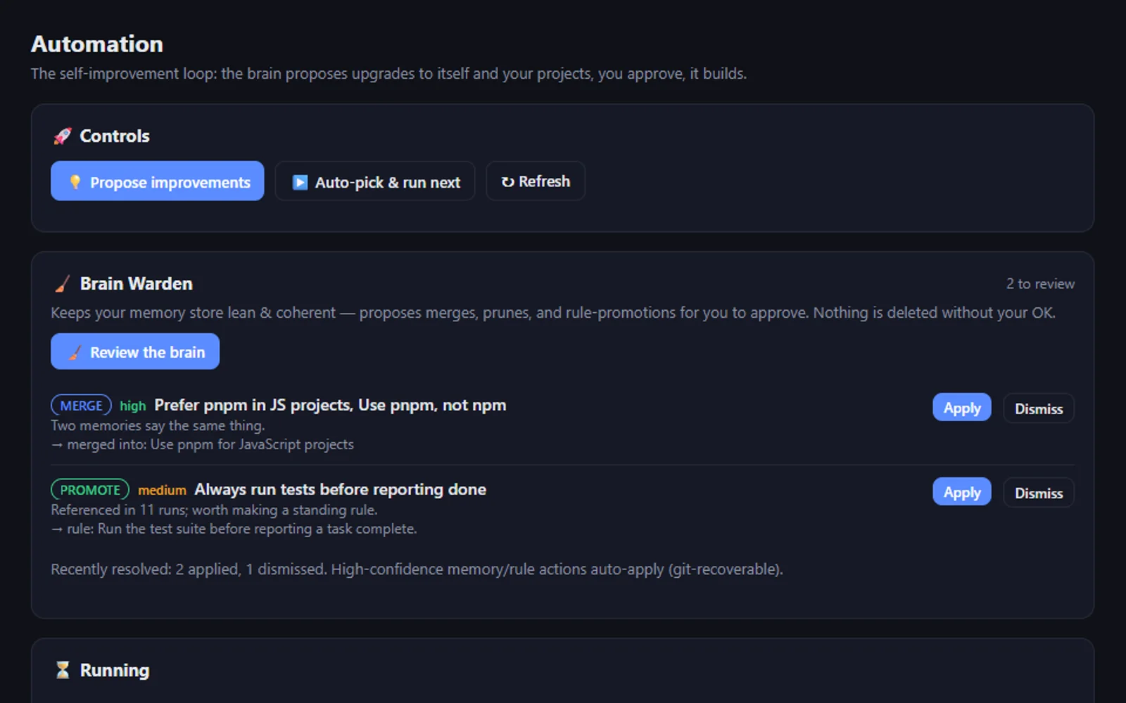 AgenticBrain automation view with demo data