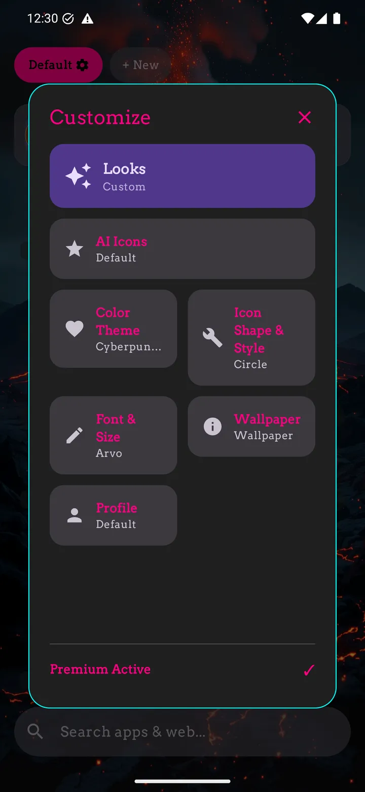 Customize hub: looks, icons, colors, fonts, wallpaper