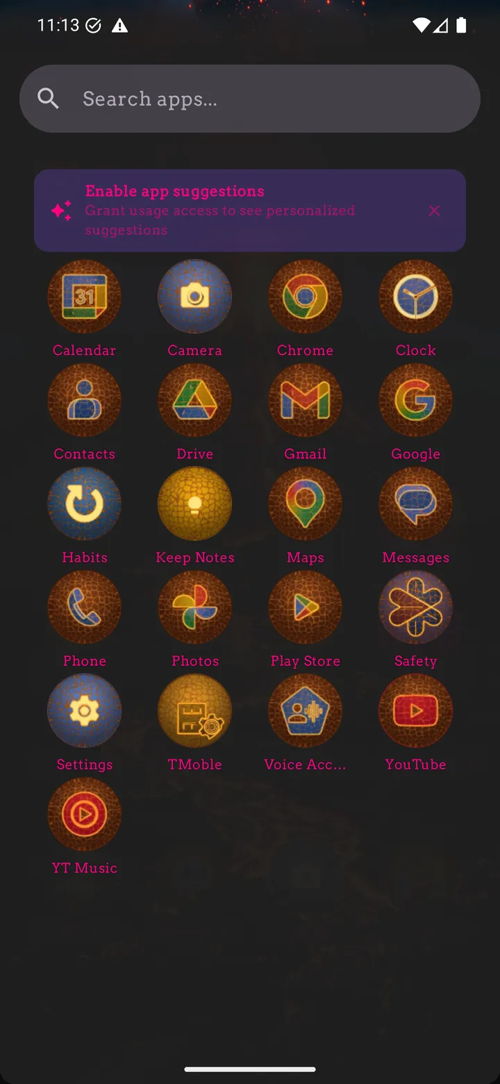 App drawer with search and themed icons