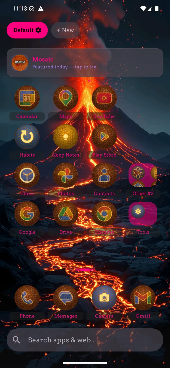 Molten theme: lava wallpaper with matching glowing icons