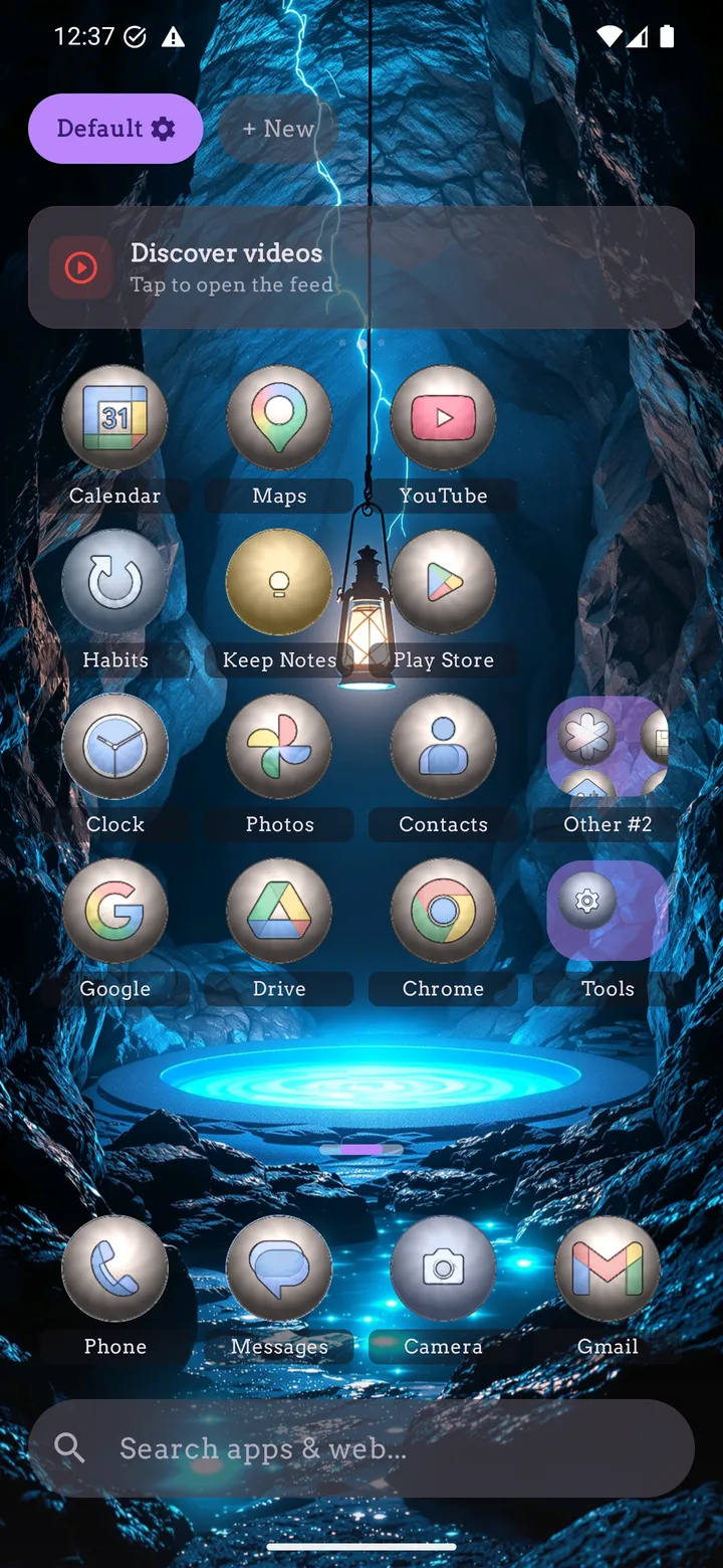 Silver theme: blue cavern with metallic icons