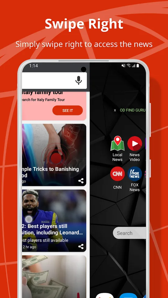 Swipe right from the home screen to reach the news feed